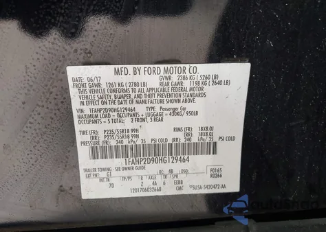 2017 Ford Taurus Se из США, поврежденный, VIN 1FAHP2D9OHG129464